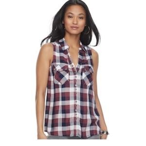 Rock & Republic® Plaid Grommet Tank